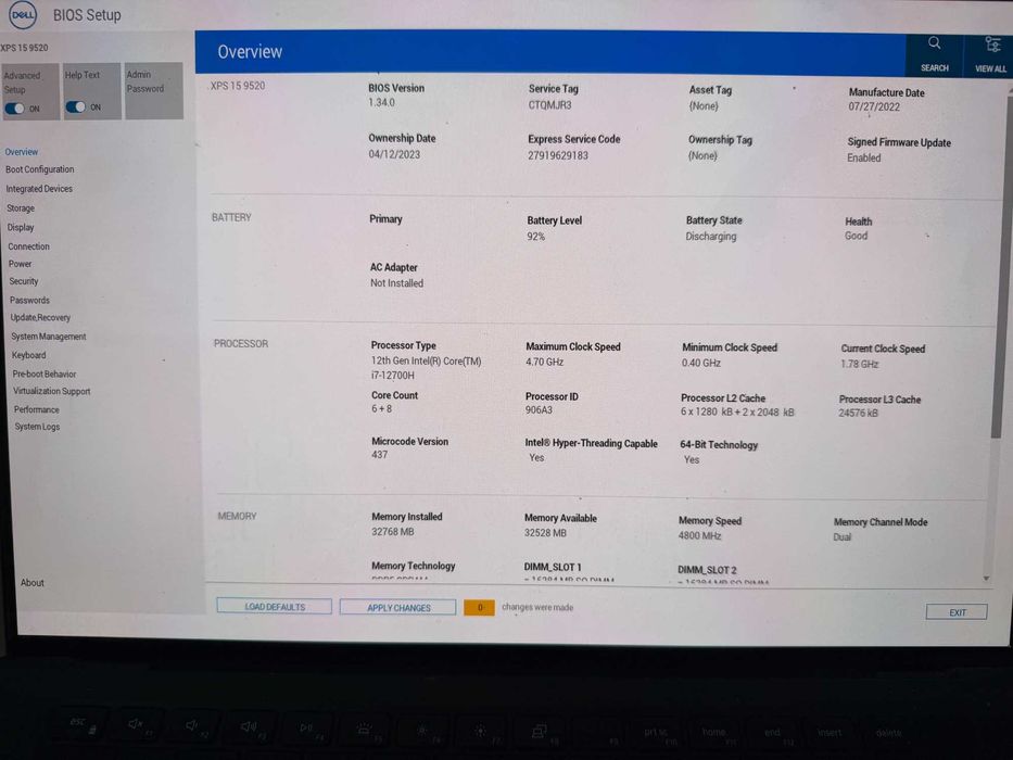 Laptop Dell XPS 15 9520 i7 / 32GB / 1TB SSD / RTX 3050 Ti UHD + Touch