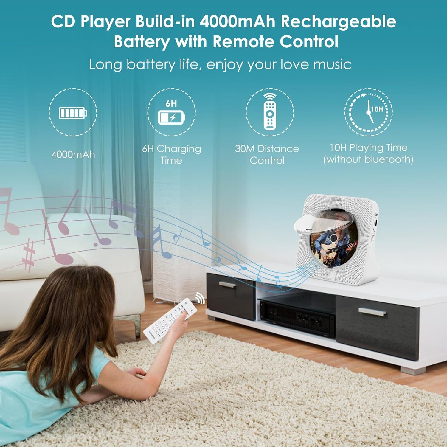 6в1 преносим CD плеър и блутут колонка, 4000mAh батерия до 6ч музика