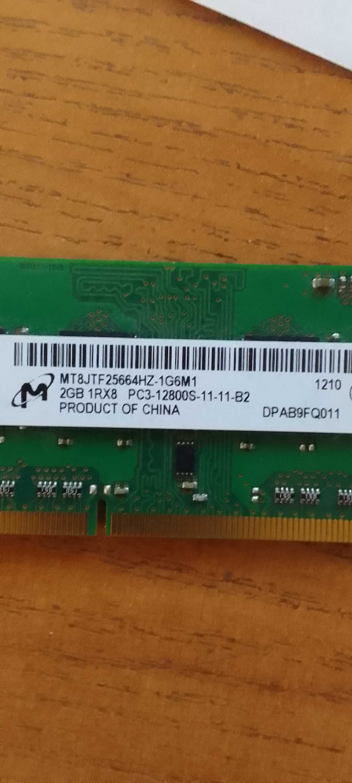 ОЗУ ноутбука  MT8JTF25664HZ-1G6M1 2GB 1RX8 PC3-12800S-11-11-B2 (2шт)