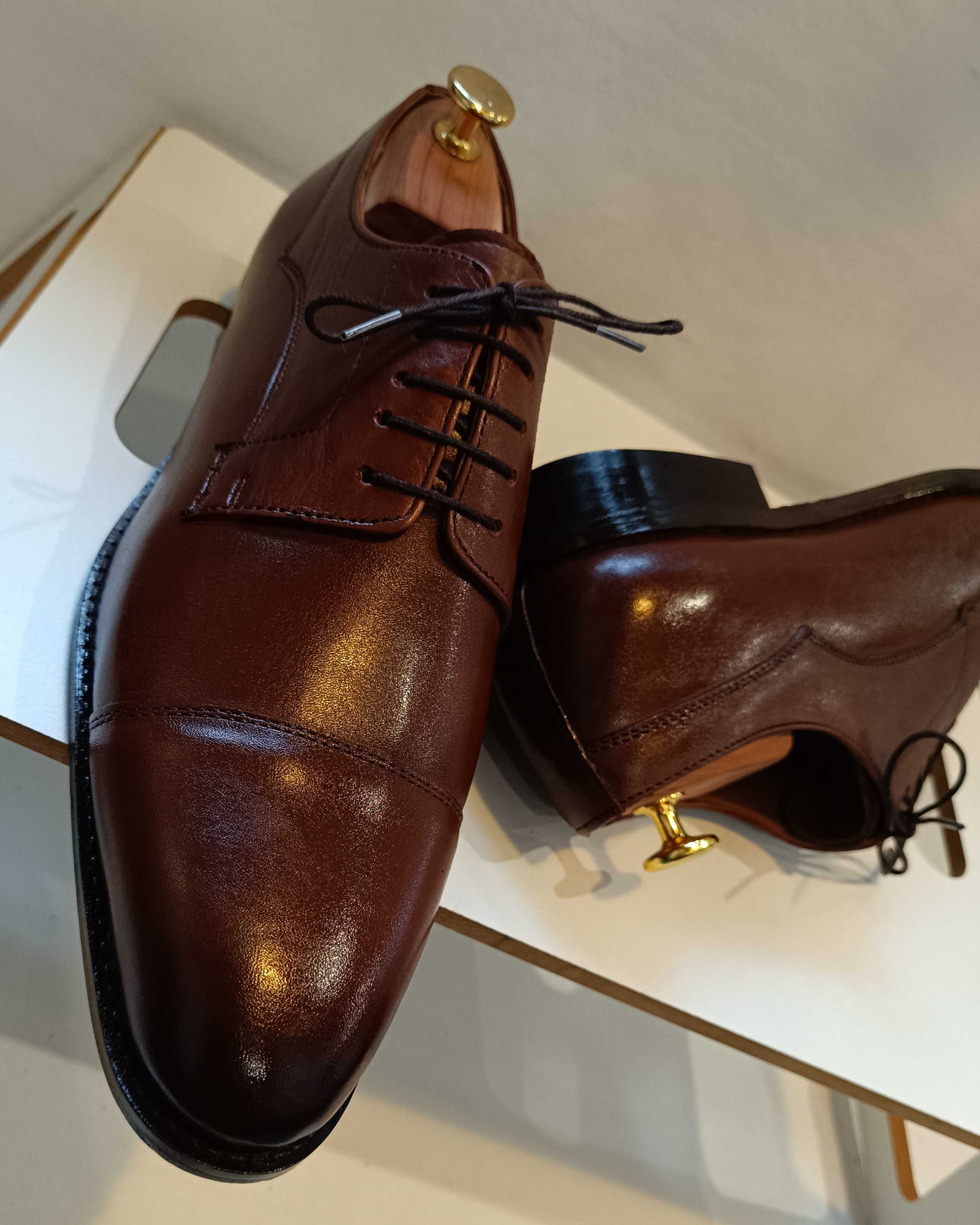 Pantofi derby 44 de lux lucrati manual La Maison Du Chausseur NOI piel