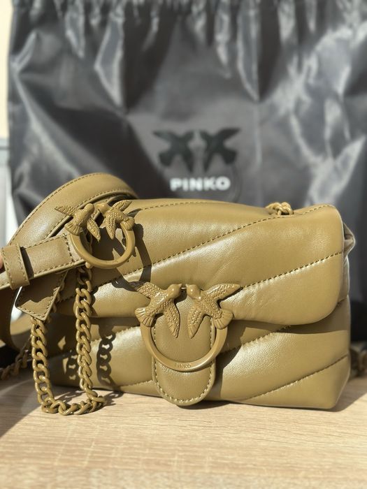 Pinko комплект: Чанта Love Puff и колан Love Berry в каки