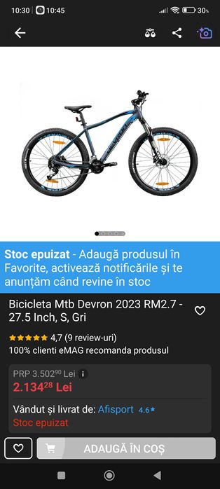 Bicicleta MTB Devron 2.7, 27.5 inchi, marime S, gri