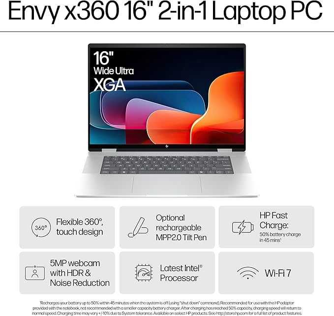 HP Envy x360 16" IPS 300nit Intel Ultra 7-155U LPDDR5 16GB SSD 1TB