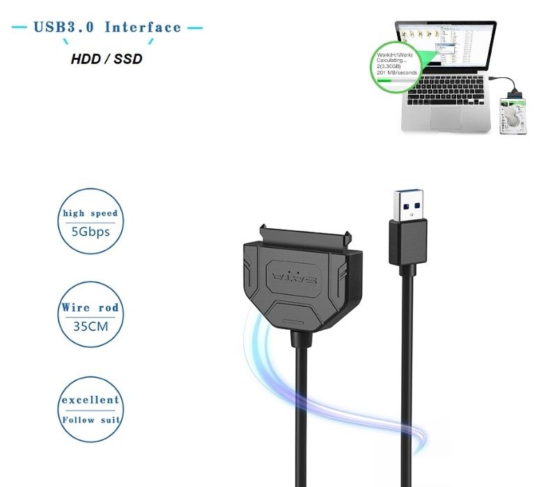 USB 3.0 Кабел за връзка към HDD/SSD SATA 22 Pin 2.5"