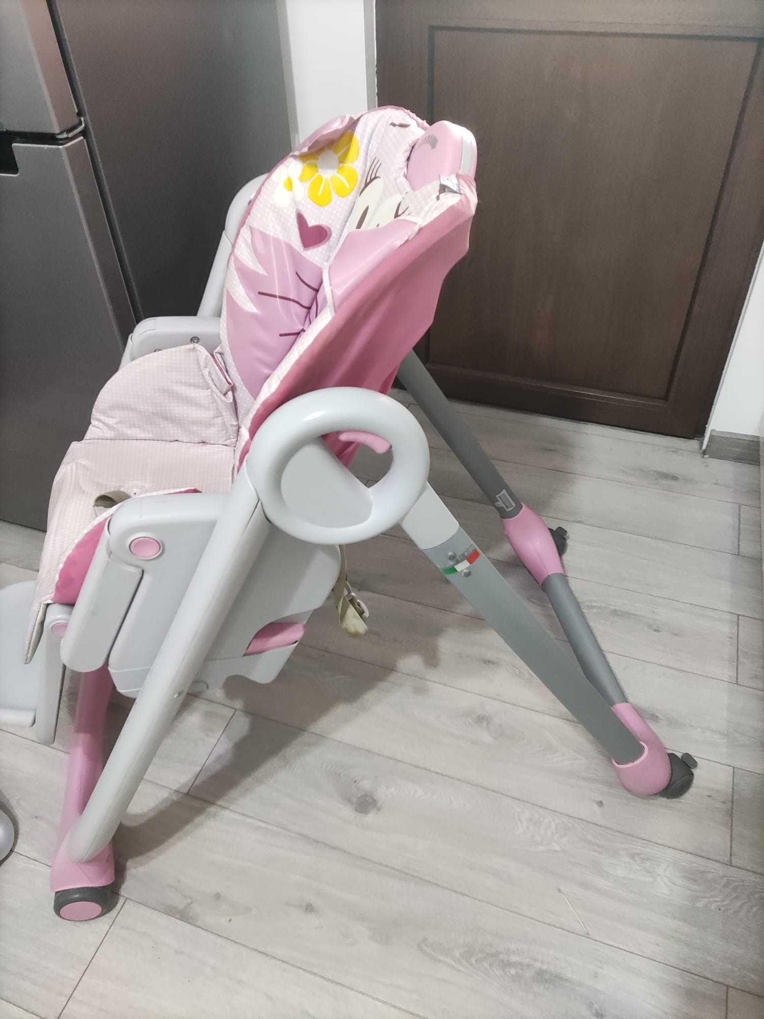 Scaun de masa Chicco Polly 2 Start, 4 roti, Miss Pink, 0 luni+
