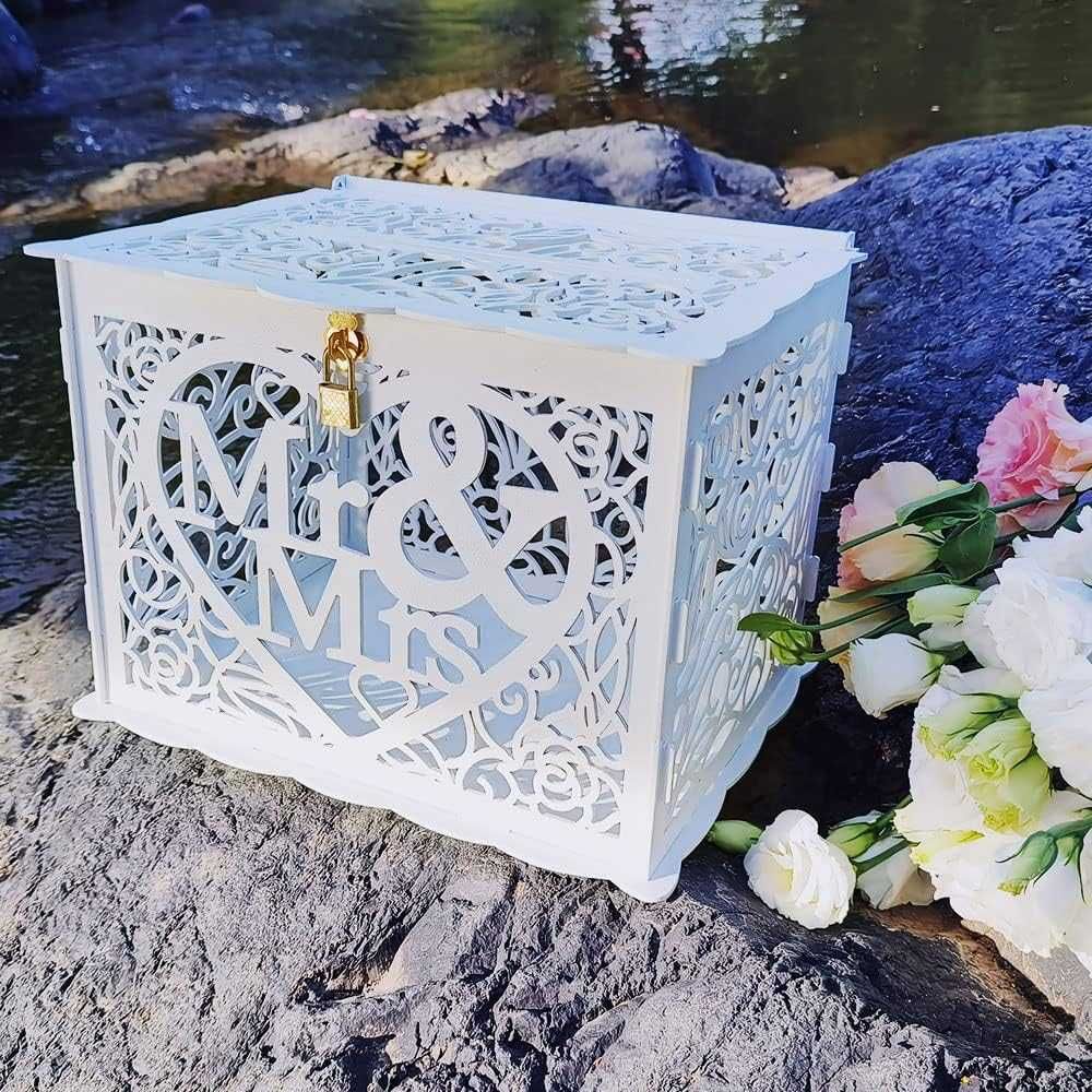 Cutie decorativa pentru evenimente, plicuri bani, 30x24x21.5cm, alb