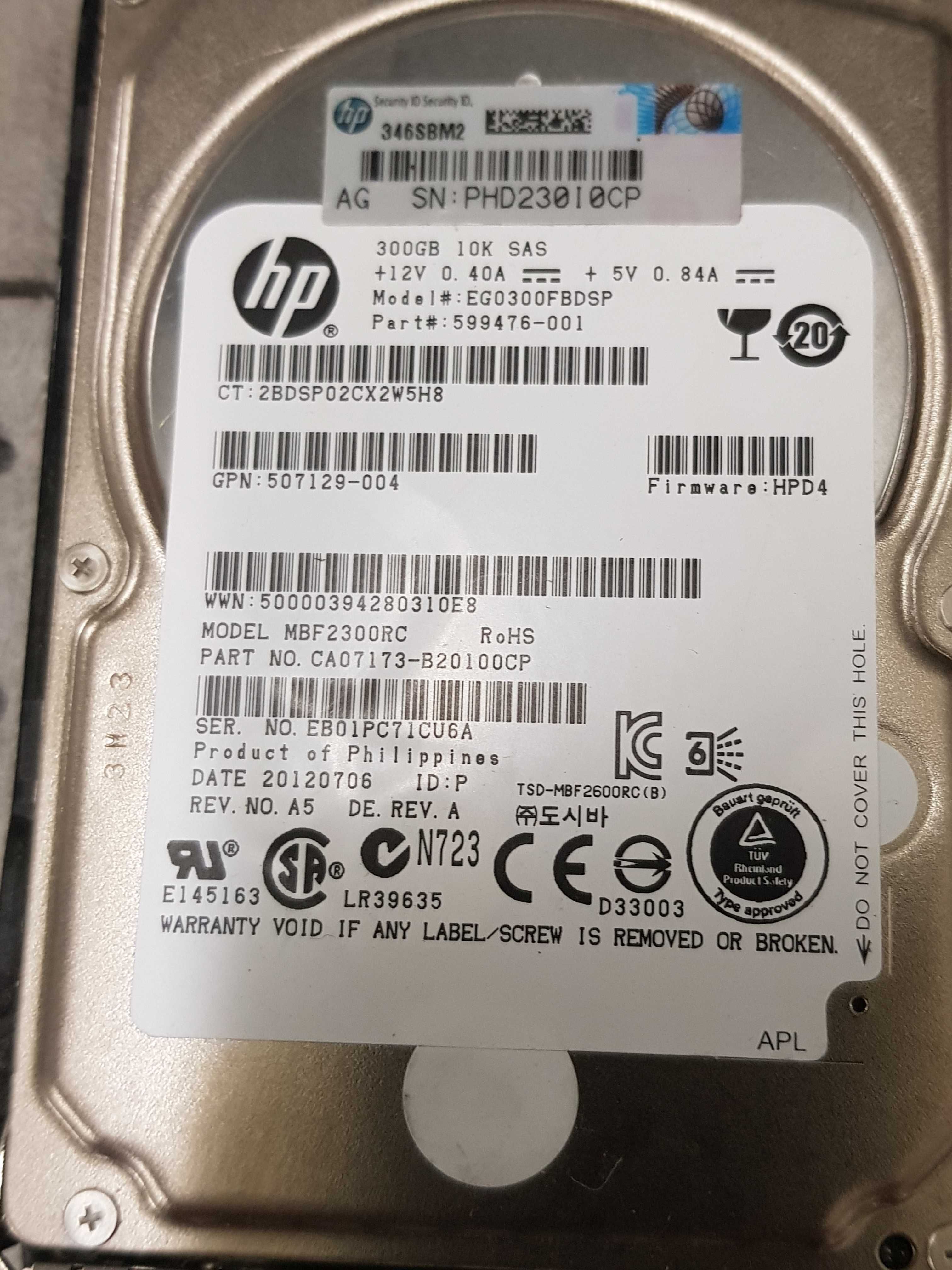 Hard disk SAS server HP 300 GB