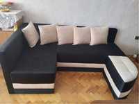 Разтегателен кухненски ъглов диван с функция сън и подвижна табуретка
