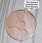 Tava rotunda din lemn cu 3 compartimente