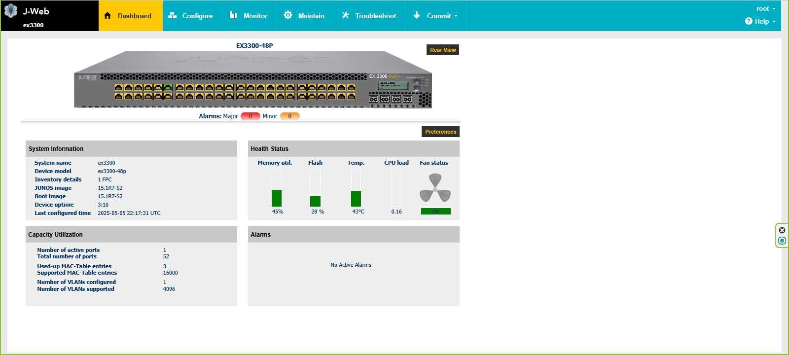Коммутатор Juniper EX3300-48P, 48 х GE, 4 x 1/10GE SFP+, PoE+, Layer 3