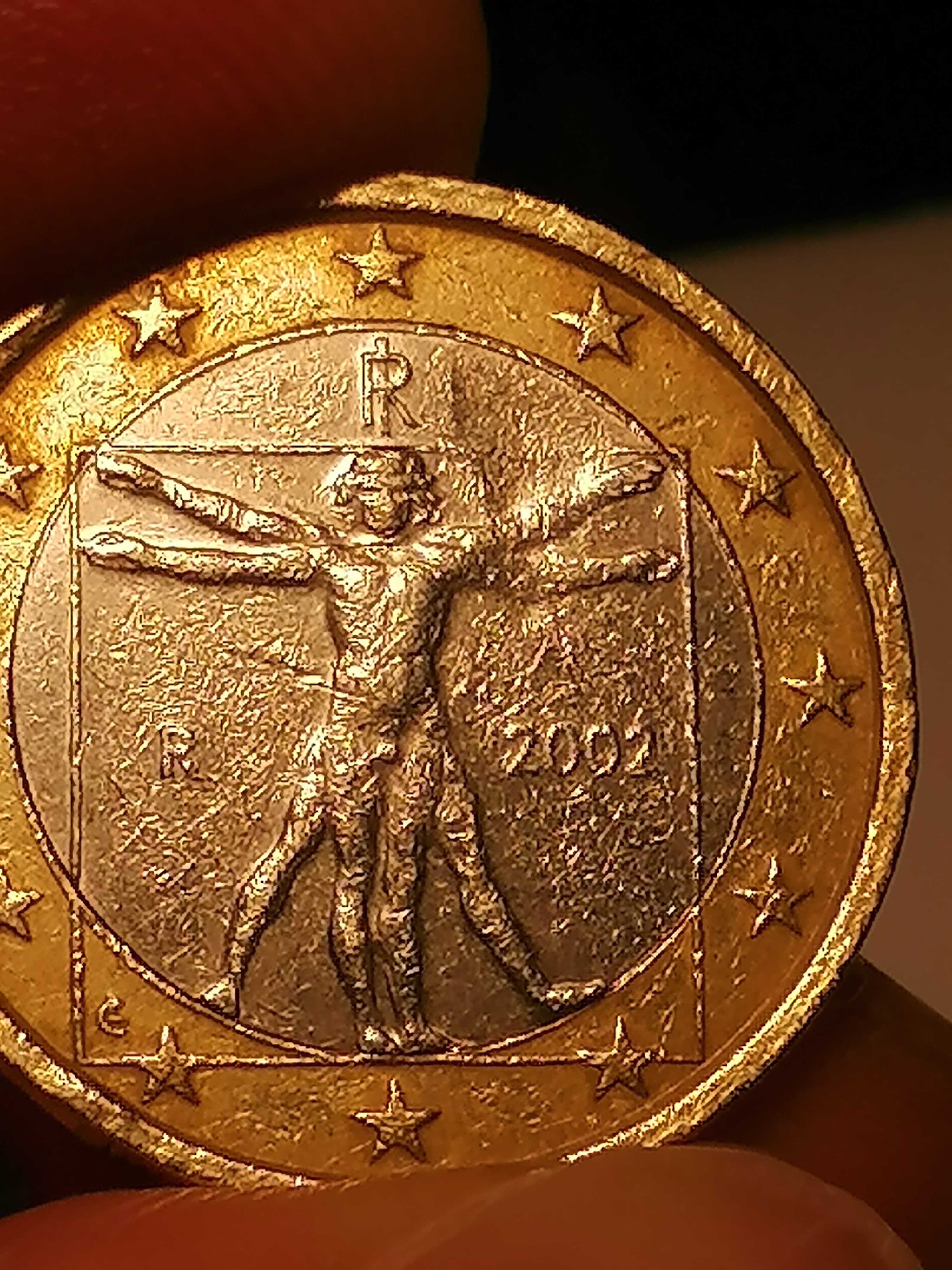 Vand moneda 1 Euro rara, comemorativa Italia 2002 cu defect de batere.