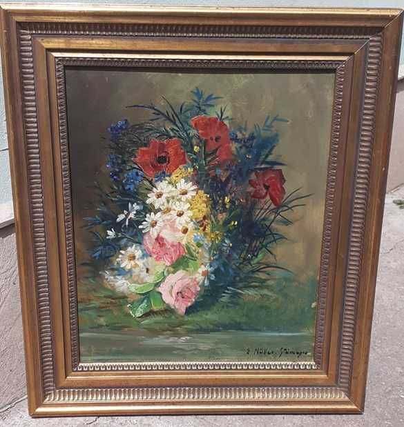 Tablou vechi - buchet flori - semnat E. Muller Stancescu