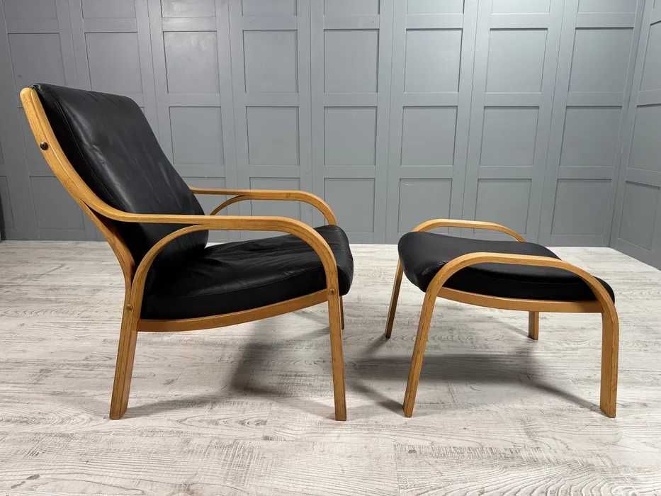 Скандинавско кожено кресло с табуретка Д1033-Д