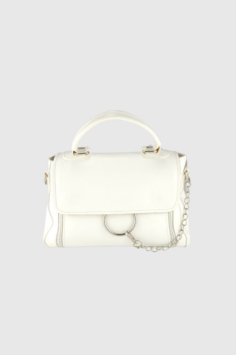 НОВО! ЛИКВИДАЦИЯ! Дамска чанта с метален орнамент в бяло