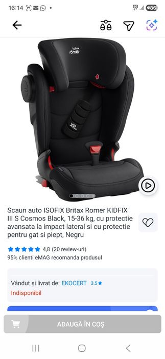 Scaun auto ISOFIX Britax Romer KIDFIX III S Cosmos Black