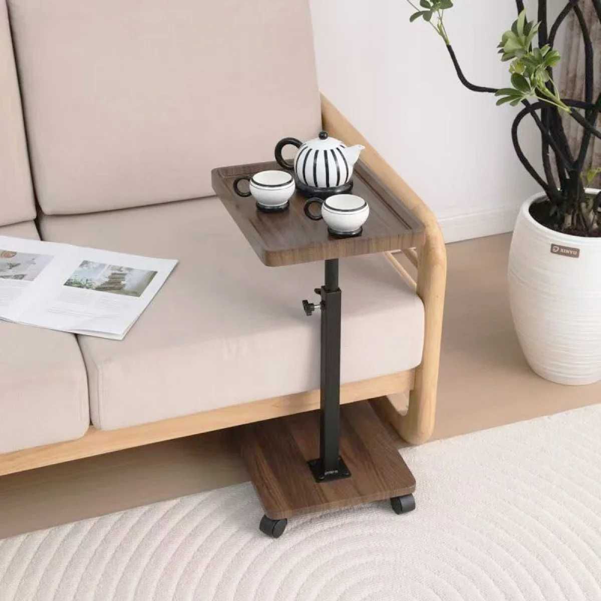 Masuta portabila pentru cafea, 2 blaturi MDF, inaltime ajustabila