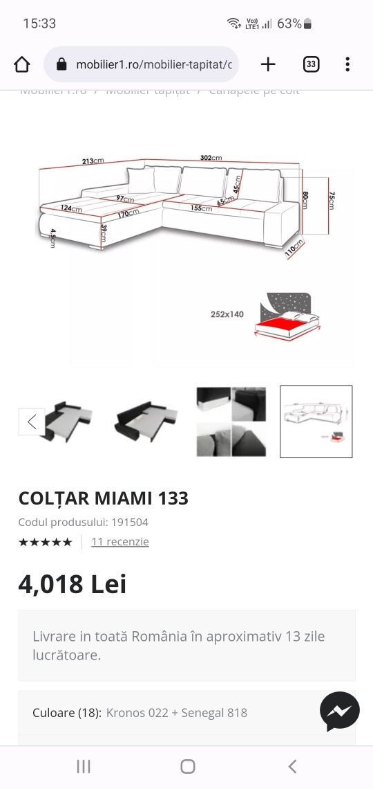 Coltar living / canapea pe colt sufragerie