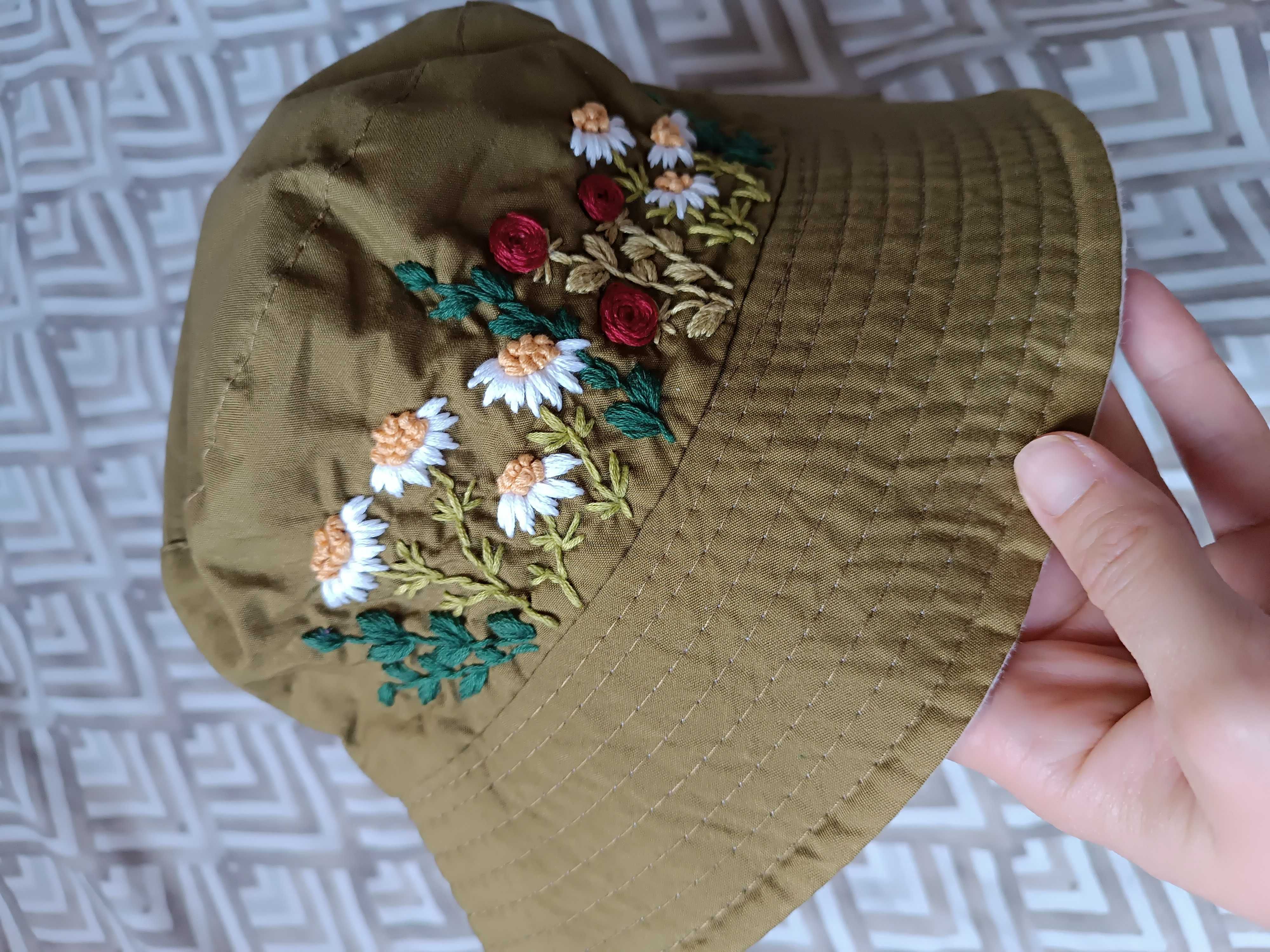 Шапка за слънце, зелена, бродерия