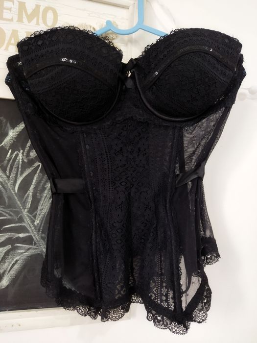 Corset sexy dantela neagra mărimea Xs-S 34/36