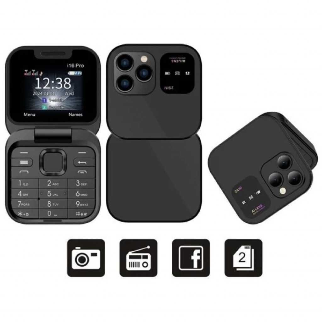 Сгъваем мобилен телефон i16 Pro–2 SIM,камера,фенерче, FM радио-Цветове