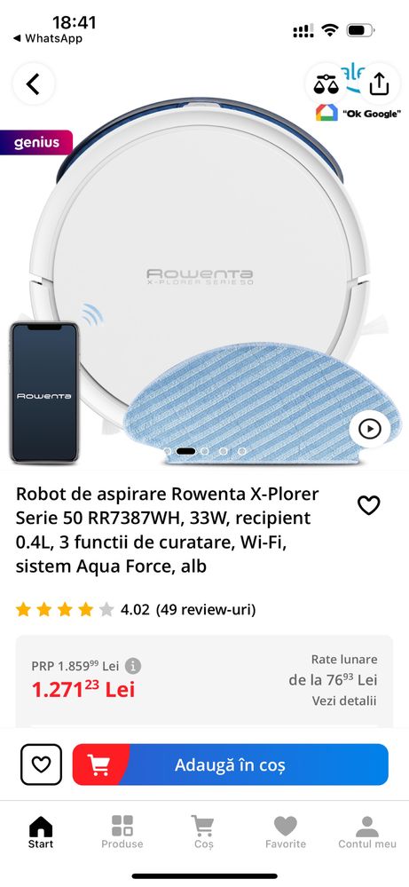 Robot de aspirare Rowenta X-Plorer Serie 50De vanzare