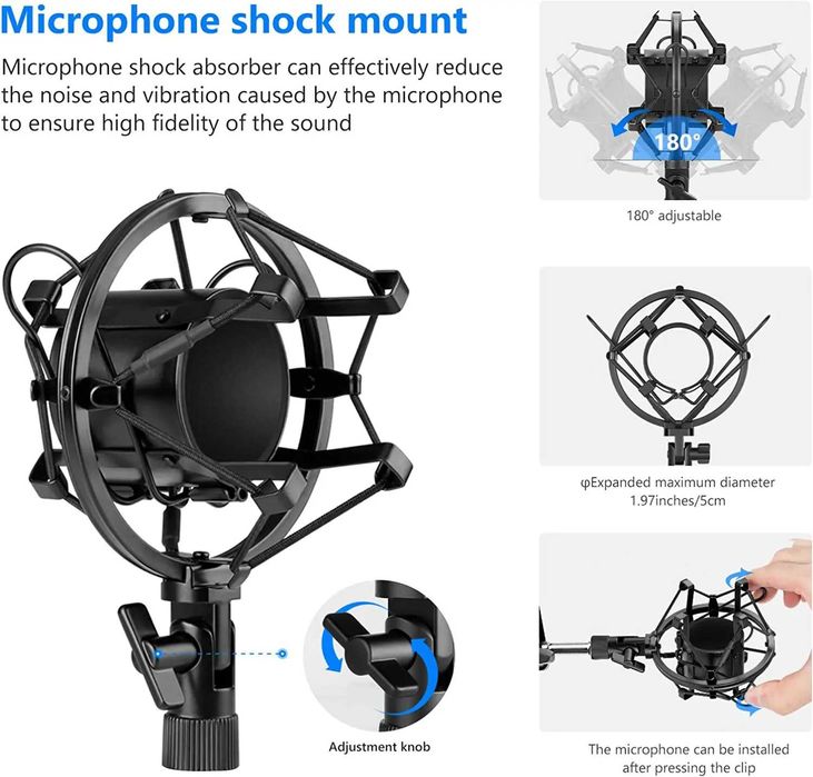 Set brat cu menghina, suport microfon studio cu cap rotativ si filtru