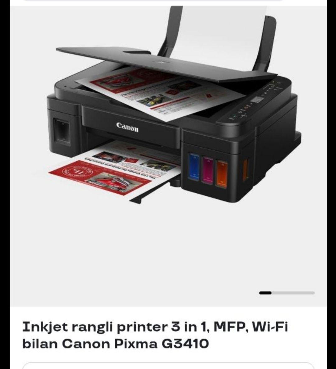 Срочно 2 та янги принтер сотилади.Маркаси  Canon pixma g3410 va Epson