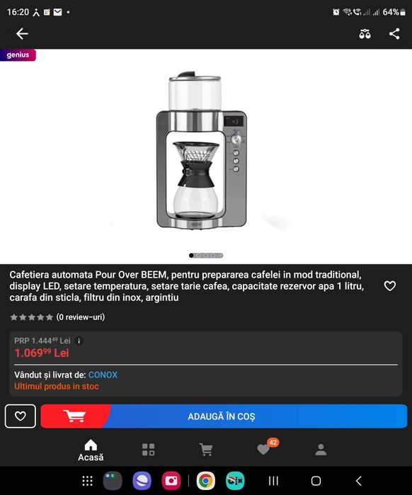 Cafetiera automata ( filtru cafea ) Chef Matteo Barista, noua, nefo