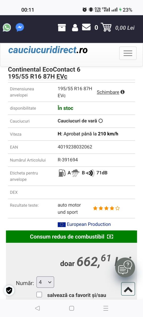 Vand cauciucuri de vara Continental EcoContact 6, 195/55 R16 din 2024