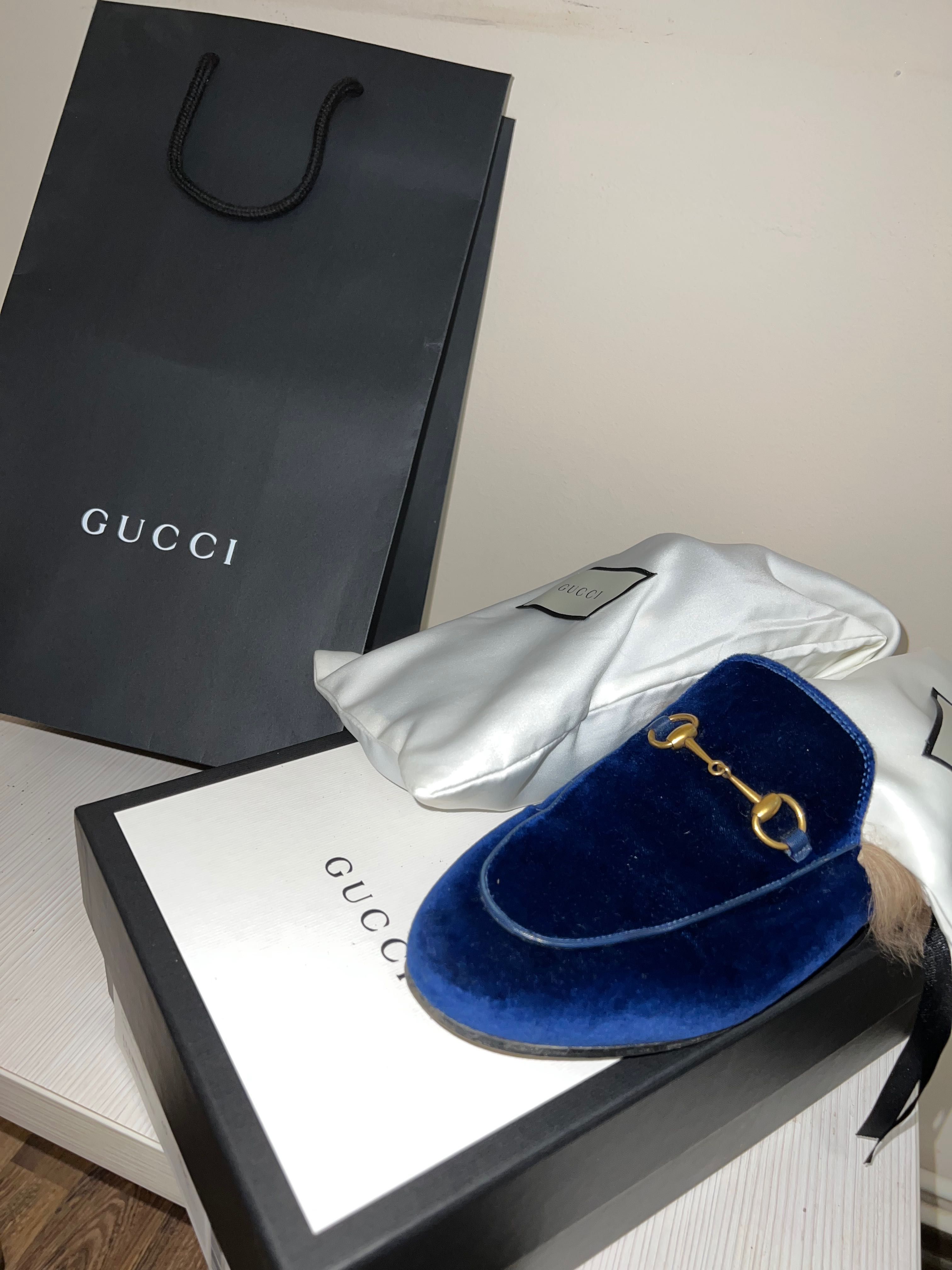 Gucci Velvet Loafers Navy Blue