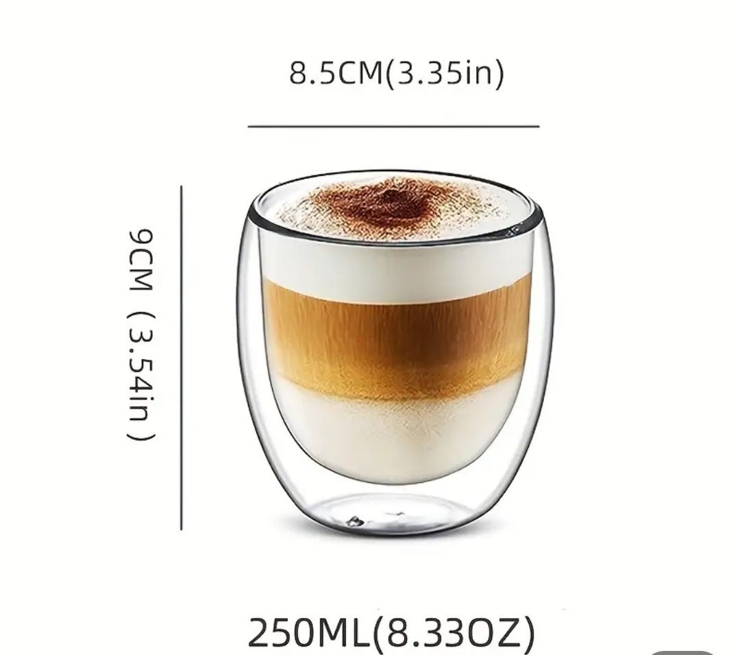 Pahare cappuccino/ ceai din sticla termo 250 ml-6 bucati