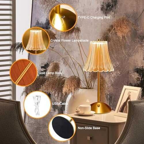 Нова Кристална нощна лампа, преносима с 3 цвята, златиста акумулаторна