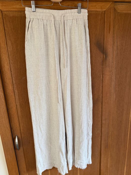 Бежов панталон визкоза/лен широк крачол