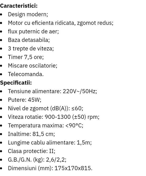 Ventilator turn sau cu picior VORTEX , 3 trepte de viteza, 45W, alb