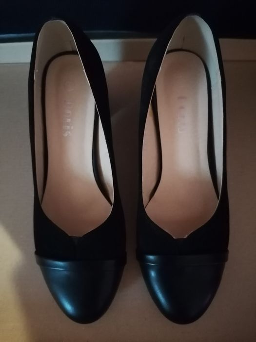 Официални дамски обувки черни велур с изкуствена кожа - номер 38