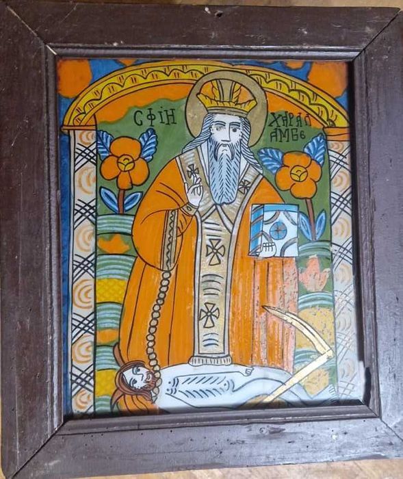 Icoana pictura pe sticla anii 1900 colectie antic