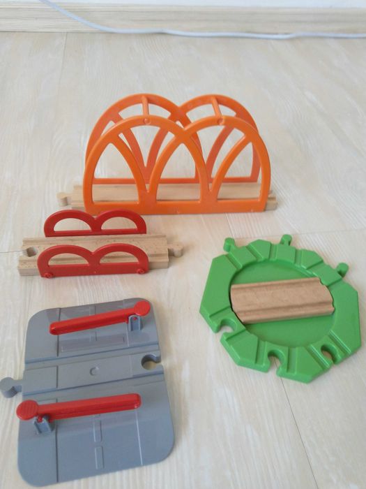 Macazuri, poduri, piese lemn circuit cale ferată, 25 bucăți