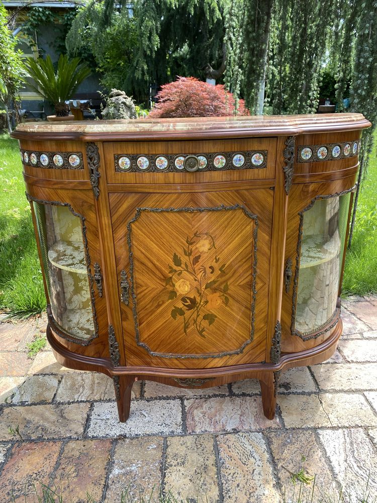 Comoda Lemn Bronz Portelan Blat Marmura Vintage Antic