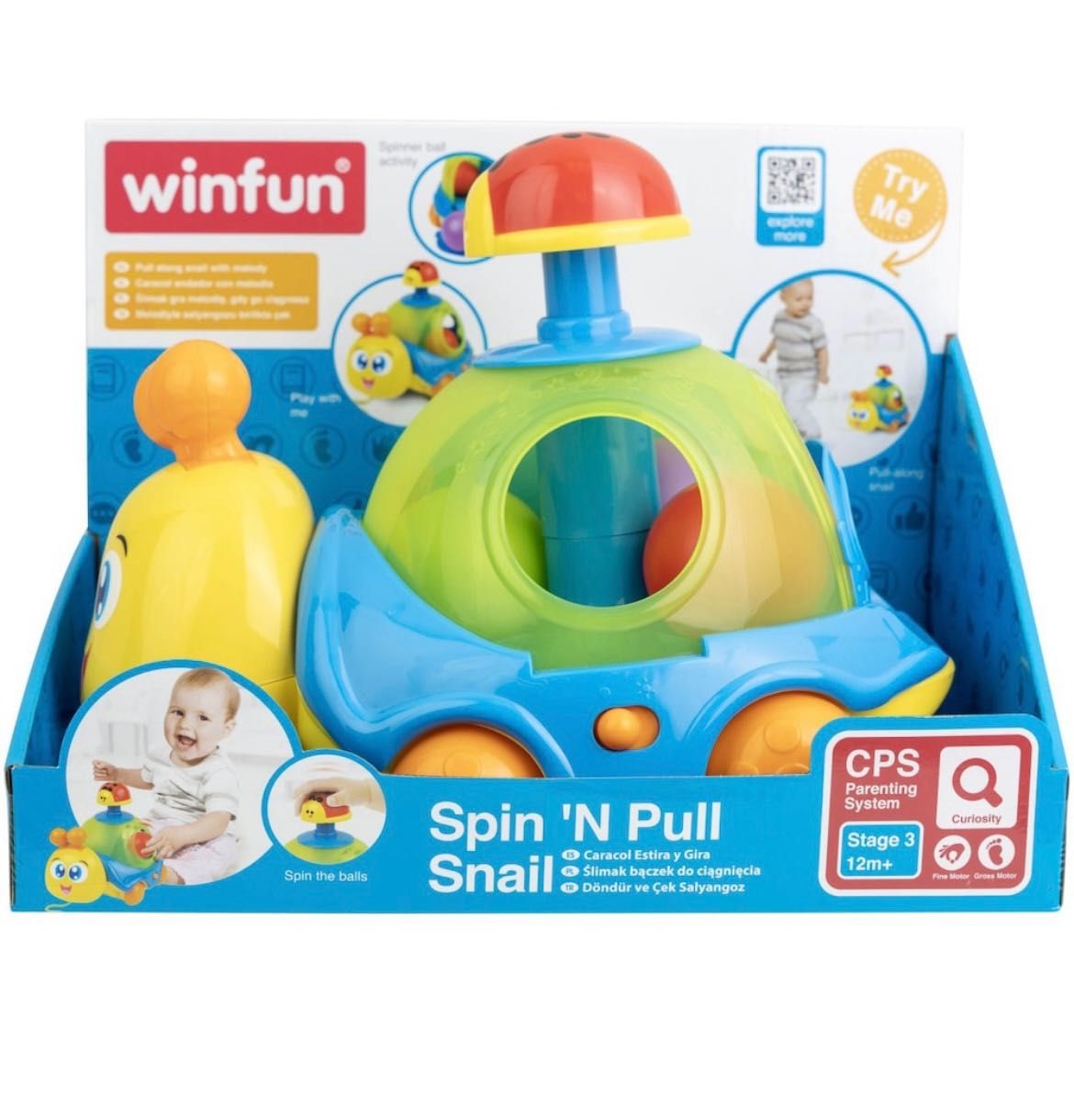 Музикална играчка с топки и въже за дърпане - WinFun охлювче, пумпал