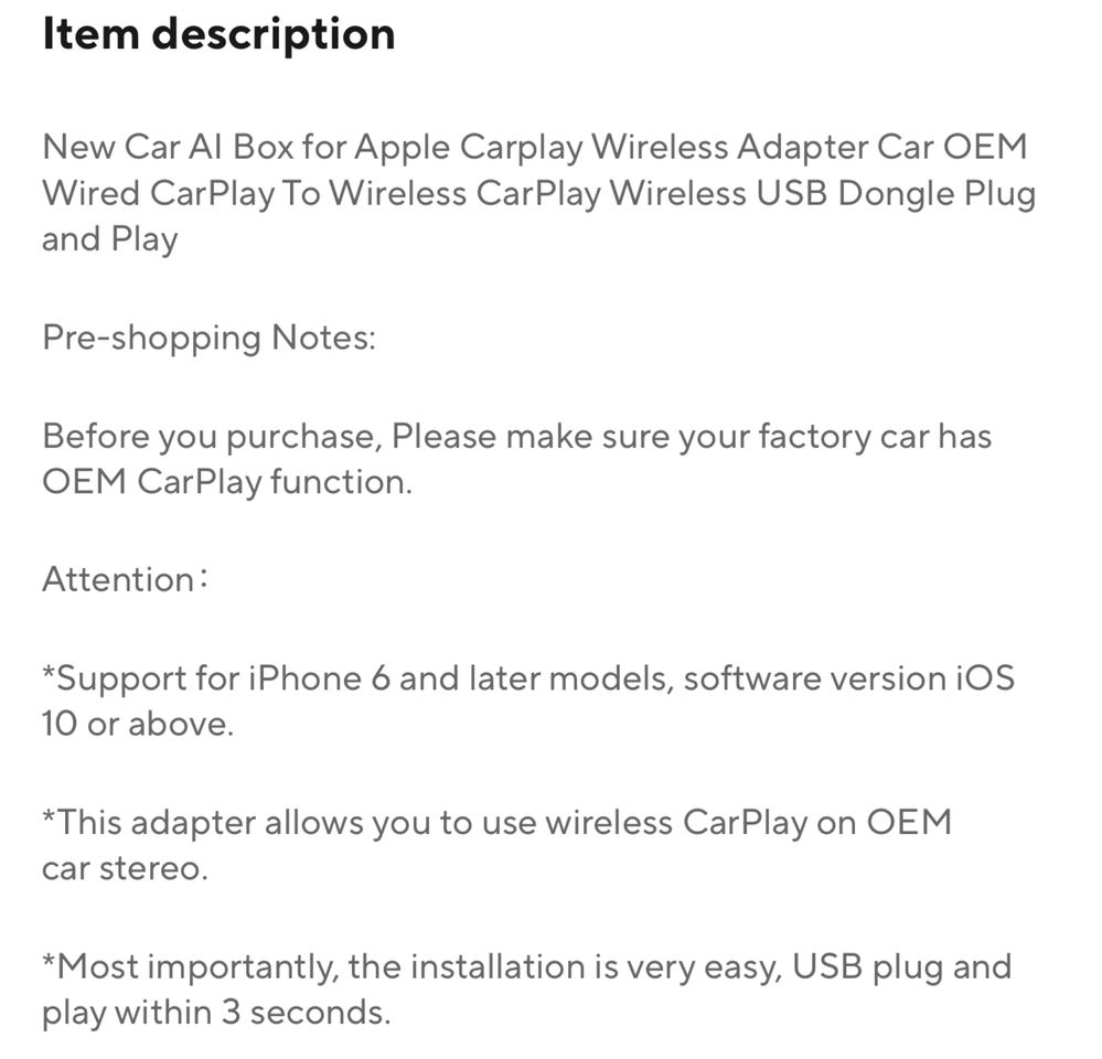 Adaptor wireless Apple Carplay, Car AiBOX, dimensiuni reduse!
