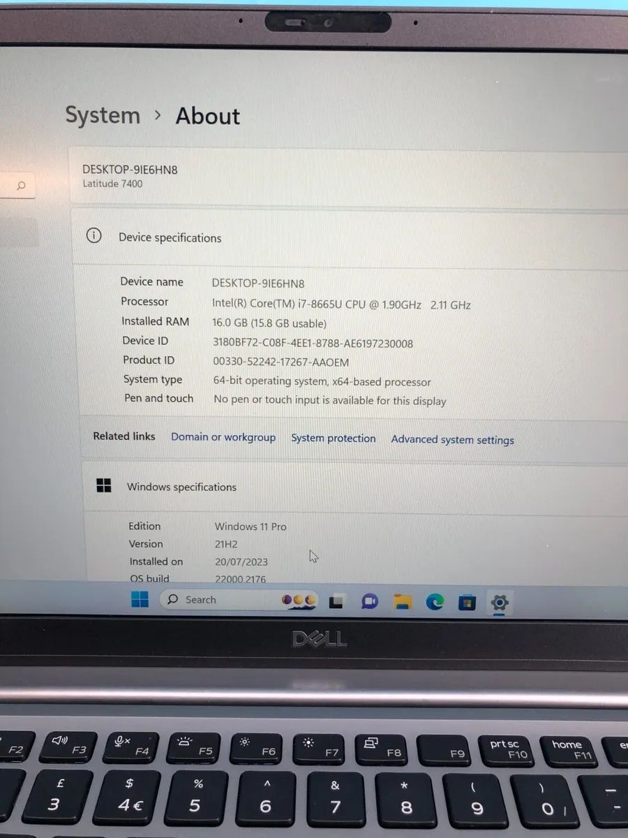 Dell 7400 Intel i7-8665U 16GB RAM - 256GB SSD  Windows 11