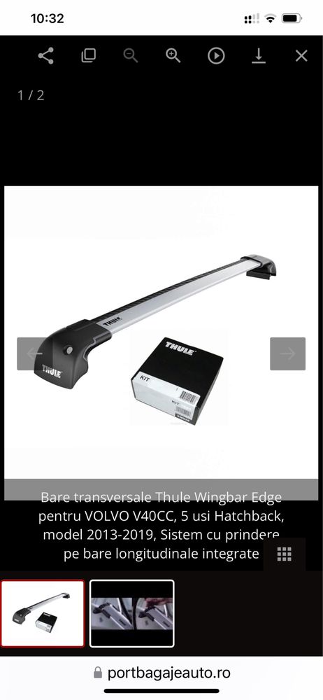 Portbagaj Bare Thule WingBar Edge pentru Volvo V40CC (2013-2019)