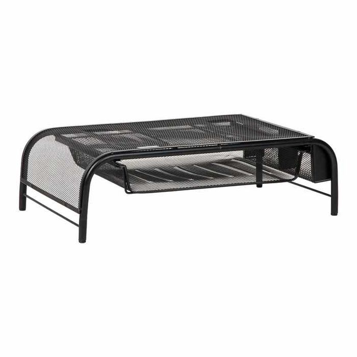 Stand monitor plasa metalica cu sertar si rafturi laterale ergonomic