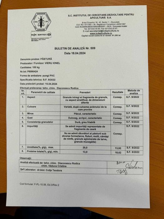 Polen uscat, Polen crud , Pastura , Propolis Apilarnil alte produse