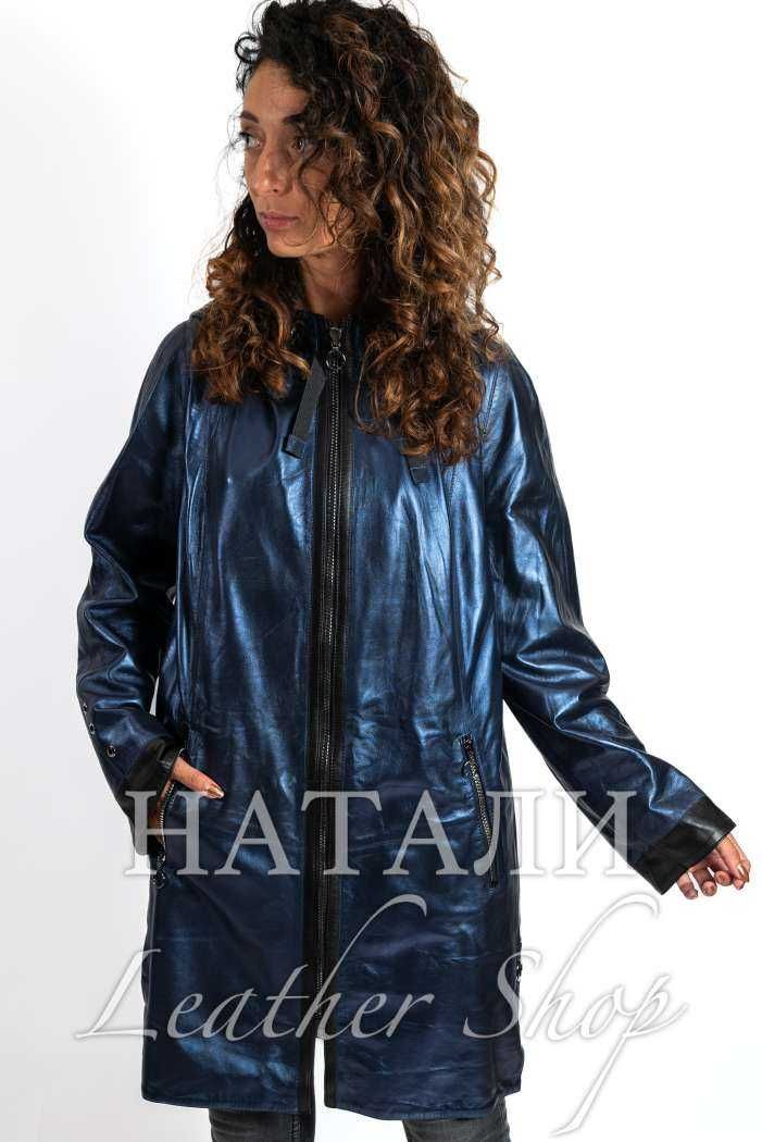 Дамско кожено манто Жизел Blue Neon