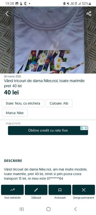 Vând tricou nike de dama, nou, toate marimile pret 50 lei