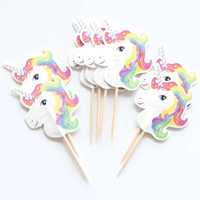 Set 24 cupcake/briose topper- decoratiuni tort Unicorn-petrecere copii