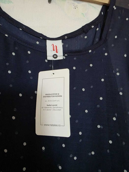 Tunică de voal, bleumarin cu buline albe mici, măr. universală