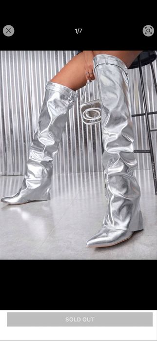 Дамски чизми/ ботуши супер ефектни и предизвикателни сребърни
