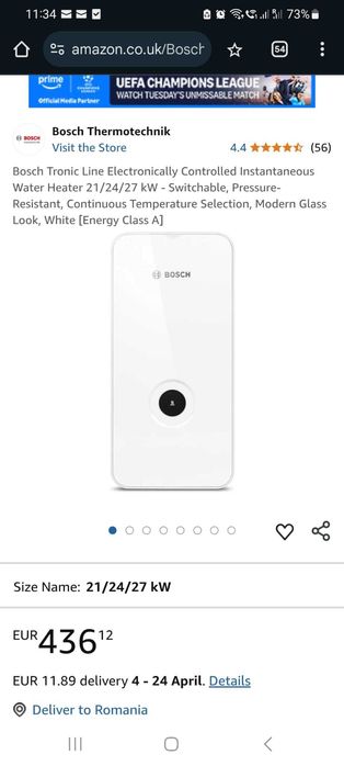 Încălzitor,Instant electronic de apă Bosch 4000 15/18/21 kW